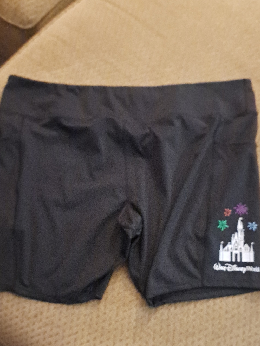 Walt Disney World Black Women's Bike Shorts with Cinderella Castle and Fireworks